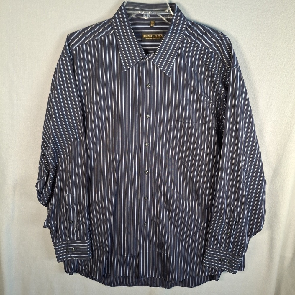 Donald J Trump Signature Collection Dress Shirt 18.5 34/35 Blue Striped Non-Iron